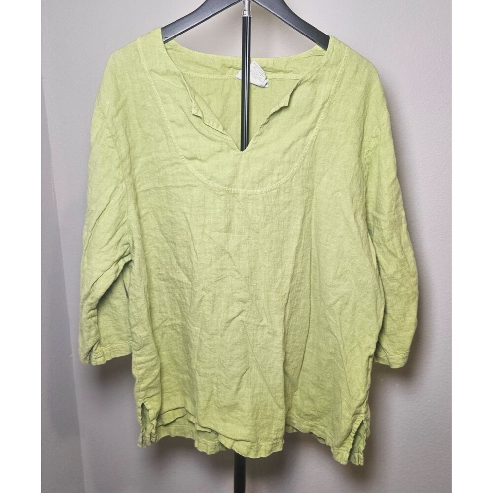 Hot Cotton Marc Ware Womens 2X 100% Linen Green Top Boho Casual Lightweight
